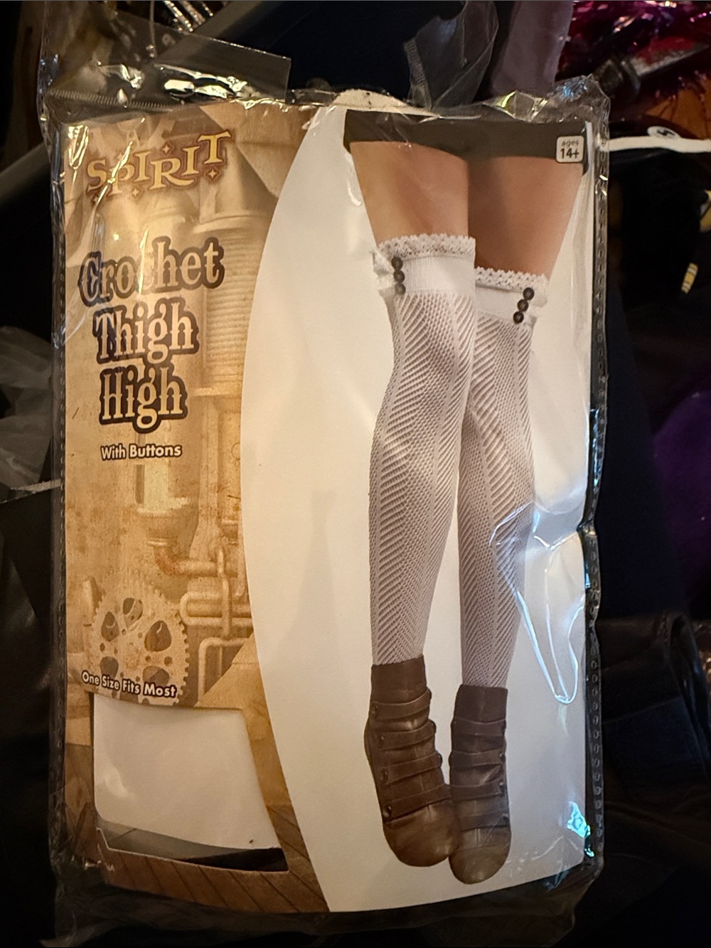 Spirit White Crochet Thigh High Socks with Buttons Steampunk Halloween